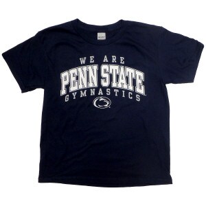 youth navy short sleeve t-shirt We Are Penn State Gymnastics with Athletic Logo